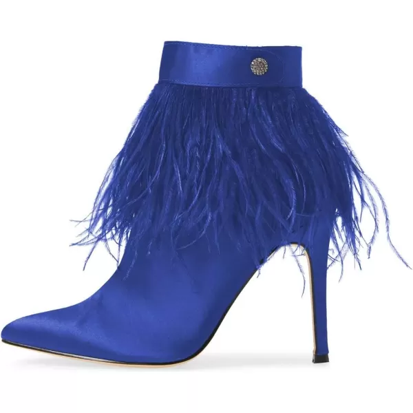 imageWomen Fluffy Feather Tassel Ankle Boots Pointed Toe Stiletto High Heels Prom Dress Booties Size 415 USBlue