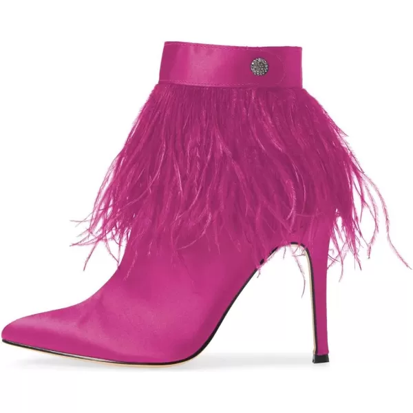 imageWomen Fluffy Feather Tassel Ankle Boots Pointed Toe Stiletto High Heels Prom Dress Booties Size 415 USFuchsia