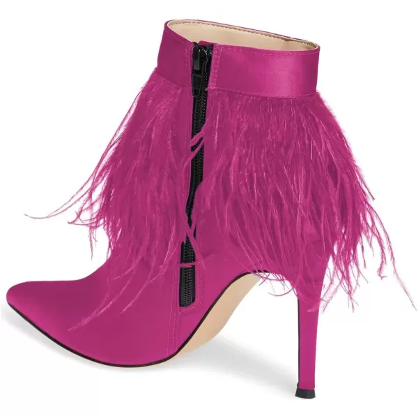 imageWomen Fluffy Feather Tassel Ankle Boots Pointed Toe Stiletto High Heels Prom Dress Booties Size 415 USFuchsia