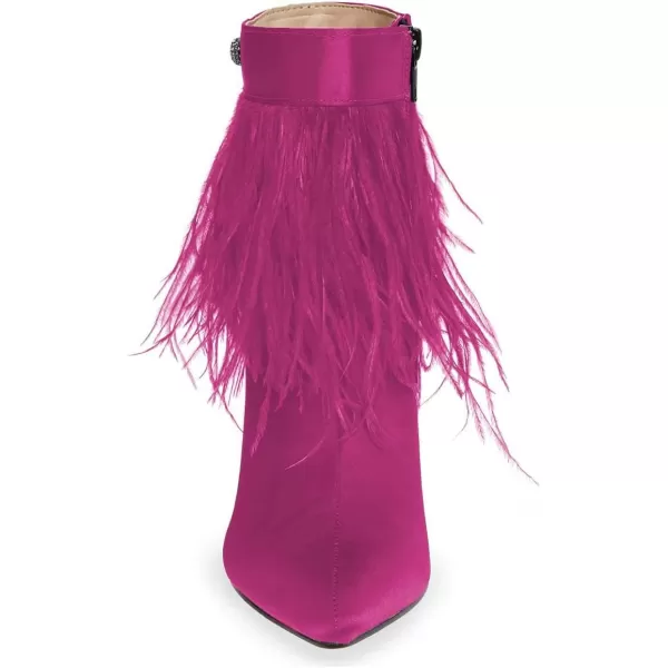 imageWomen Fluffy Feather Tassel Ankle Boots Pointed Toe Stiletto High Heels Prom Dress Booties Size 415 USFuchsia