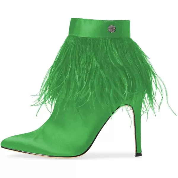imageWomen Fluffy Feather Tassel Ankle Boots Pointed Toe Stiletto High Heels Prom Dress Booties Size 415 USGreen