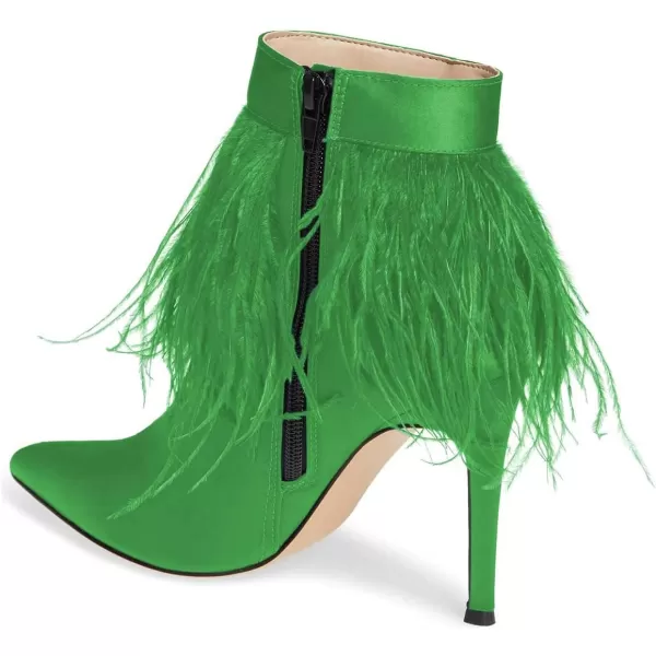 imageWomen Fluffy Feather Tassel Ankle Boots Pointed Toe Stiletto High Heels Prom Dress Booties Size 415 USGreen