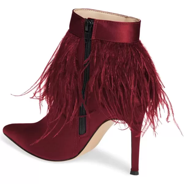 imageWomen Fluffy Feather Tassel Ankle Boots Pointed Toe Stiletto High Heels Prom Dress Booties Size 415 USMaroon