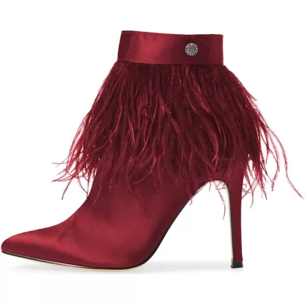 imageWomen Fluffy Feather Tassel Ankle Boots Pointed Toe Stiletto High Heels Prom Dress Booties Size 415 USMaroon