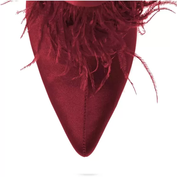 imageWomen Fluffy Feather Tassel Ankle Boots Pointed Toe Stiletto High Heels Prom Dress Booties Size 415 USMaroon