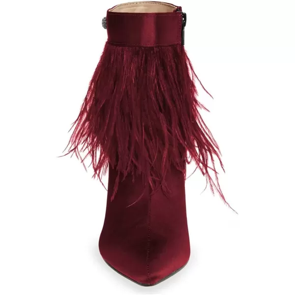 imageWomen Fluffy Feather Tassel Ankle Boots Pointed Toe Stiletto High Heels Prom Dress Booties Size 415 USMaroon