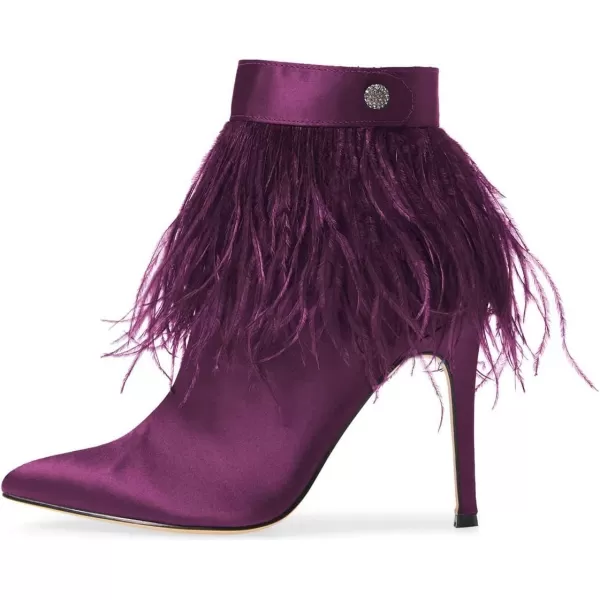 imageWomen Fluffy Feather Tassel Ankle Boots Pointed Toe Stiletto High Heels Prom Dress Booties Size 415 USPurple