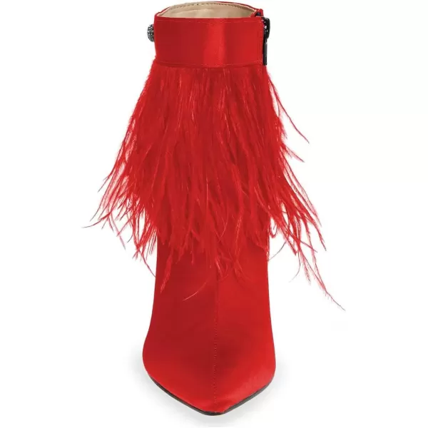 imageWomen Fluffy Feather Tassel Ankle Boots Pointed Toe Stiletto High Heels Prom Dress Booties Size 415 USRed