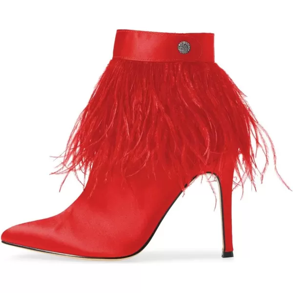 imageWomen Fluffy Feather Tassel Ankle Boots Pointed Toe Stiletto High Heels Prom Dress Booties Size 415 USRed