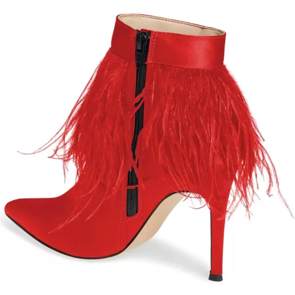 imageWomen Fluffy Feather Tassel Ankle Boots Pointed Toe Stiletto High Heels Prom Dress Booties Size 415 USRed