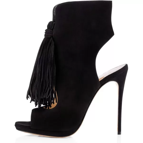 imageWomen Peep Toe Slingback High Heels Sandals Fringed Ankle Booties Chic Stilettos Tassels Shoes Size 415 USBlack