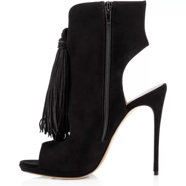 imageWomen Peep Toe Slingback High Heels Sandals Fringed Ankle Booties Chic Stilettos Tassels Shoes Size 415 USBlack