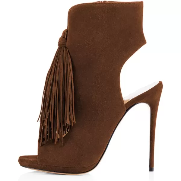 imageWomen Peep Toe Slingback High Heels Sandals Fringed Ankle Booties Chic Stilettos Tassels Shoes Size 415 USBrown
