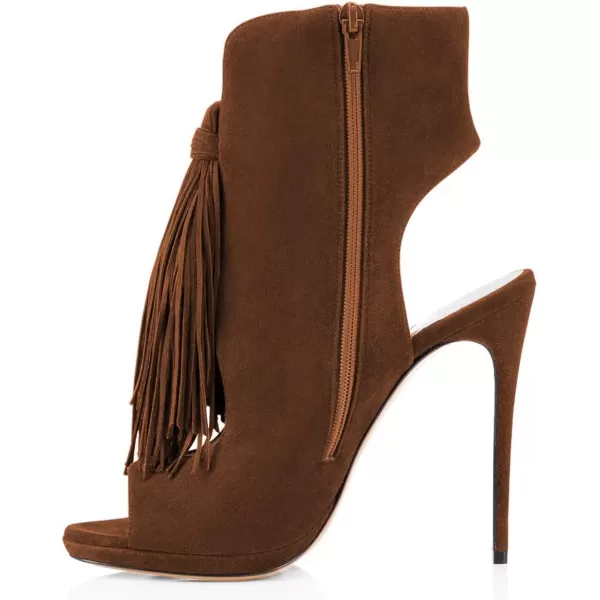 imageWomen Peep Toe Slingback High Heels Sandals Fringed Ankle Booties Chic Stilettos Tassels Shoes Size 415 USBrown