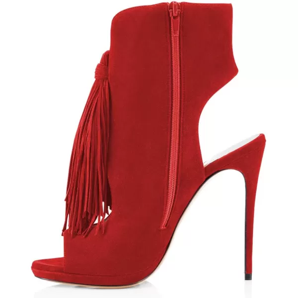 imageWomen Peep Toe Slingback High Heels Sandals Fringed Ankle Booties Chic Stilettos Tassels Shoes Size 415 USCrimson
