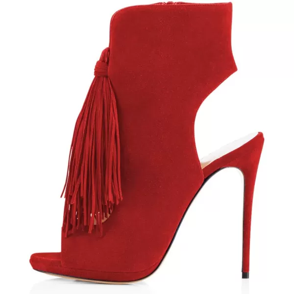 imageWomen Peep Toe Slingback High Heels Sandals Fringed Ankle Booties Chic Stilettos Tassels Shoes Size 415 USCrimson