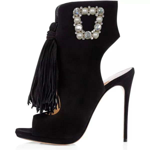 imageWomen Peep Toe Slingback High Heels Sandals Fringed Ankle Booties Chic Stilettos Tassels Shoes Size 415 USCustomize