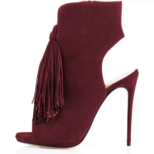 imageWomen Peep Toe Slingback High Heels Sandals Fringed Ankle Booties Chic Stilettos Tassels Shoes Size 415 USDark Red