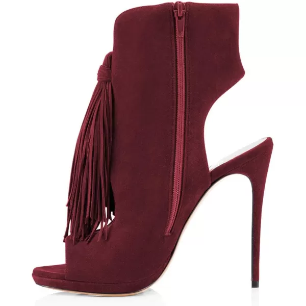 imageWomen Peep Toe Slingback High Heels Sandals Fringed Ankle Booties Chic Stilettos Tassels Shoes Size 415 USDark Red