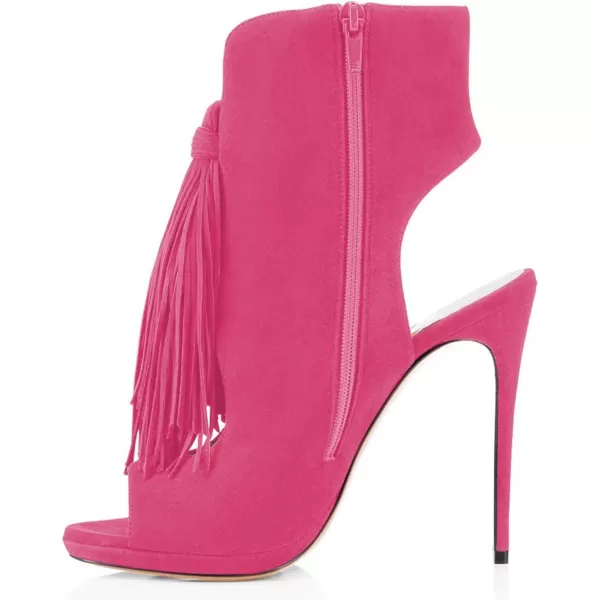imageWomen Peep Toe Slingback High Heels Sandals Fringed Ankle Booties Chic Stilettos Tassels Shoes Size 415 USFuchsia