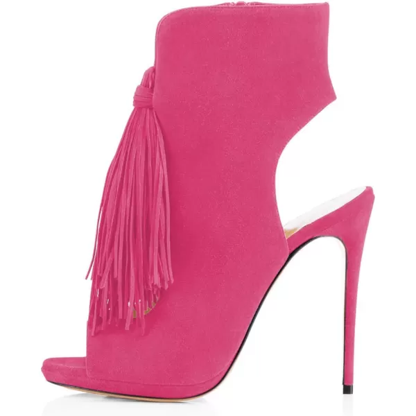imageWomen Peep Toe Slingback High Heels Sandals Fringed Ankle Booties Chic Stilettos Tassels Shoes Size 415 USFuchsia