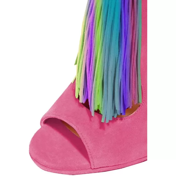 imageWomen Peep Toe Slingback High Heels Sandals Fringed Ankle Booties Chic Stilettos Tassels Shoes Size 415 USFuchsiamulti