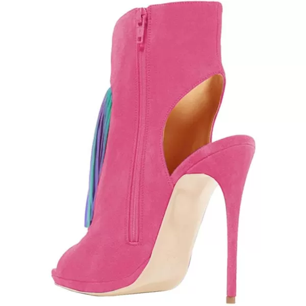 imageWomen Peep Toe Slingback High Heels Sandals Fringed Ankle Booties Chic Stilettos Tassels Shoes Size 415 USFuchsiamulti