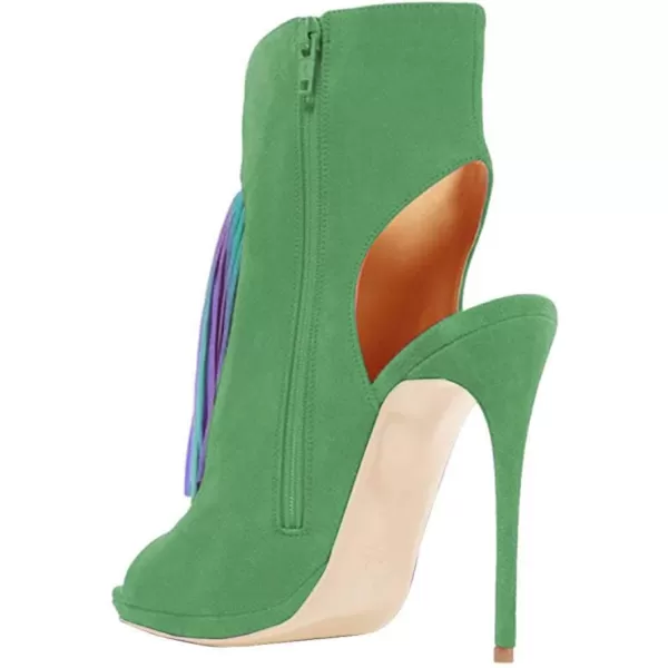imageWomen Peep Toe Slingback High Heels Sandals Fringed Ankle Booties Chic Stilettos Tassels Shoes Size 415 USGreenmulti