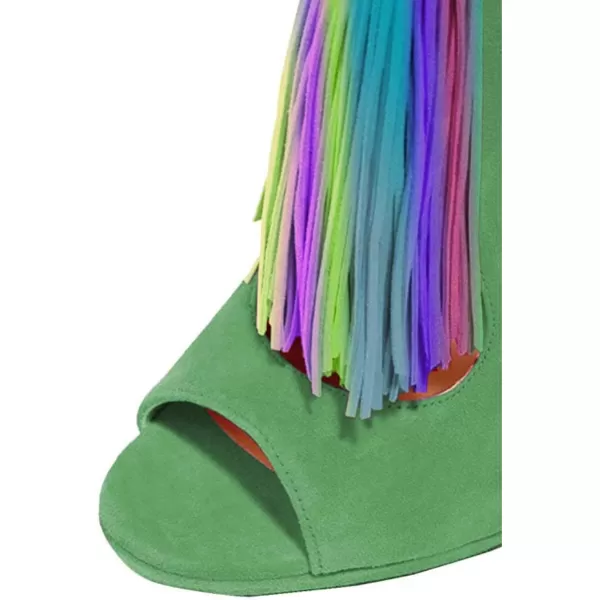 imageWomen Peep Toe Slingback High Heels Sandals Fringed Ankle Booties Chic Stilettos Tassels Shoes Size 415 USGreenmulti
