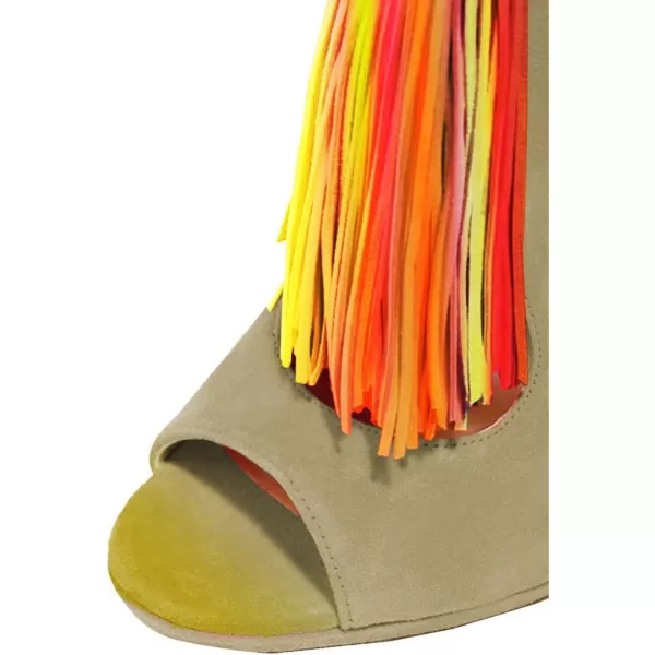 imageWomen Peep Toe Slingback High Heels Sandals Fringed Ankle Booties Chic Stilettos Tassels Shoes Size 415 USKhakimulti
