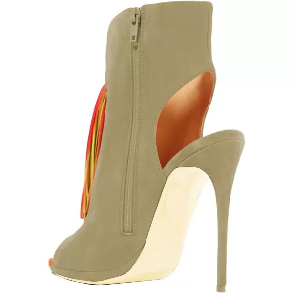 imageWomen Peep Toe Slingback High Heels Sandals Fringed Ankle Booties Chic Stilettos Tassels Shoes Size 415 USKhakimulti