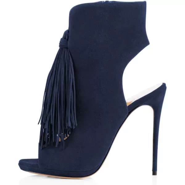 imageWomen Peep Toe Slingback High Heels Sandals Fringed Ankle Booties Chic Stilettos Tassels Shoes Size 415 USNavy