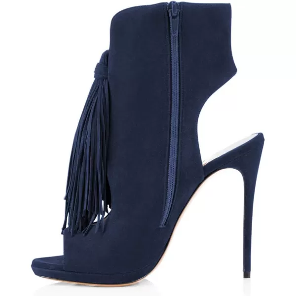 imageWomen Peep Toe Slingback High Heels Sandals Fringed Ankle Booties Chic Stilettos Tassels Shoes Size 415 USNavy