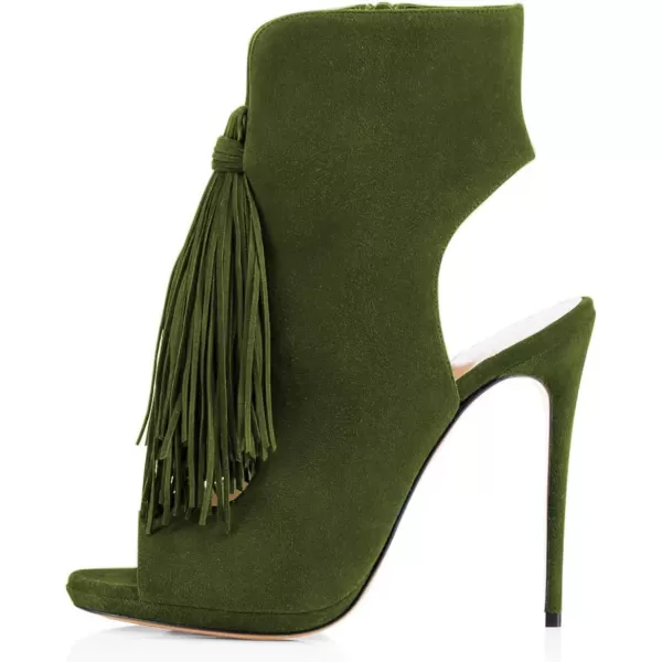 imageWomen Peep Toe Slingback High Heels Sandals Fringed Ankle Booties Chic Stilettos Tassels Shoes Size 415 USOlive
