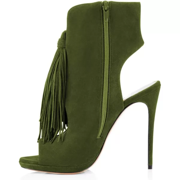 imageWomen Peep Toe Slingback High Heels Sandals Fringed Ankle Booties Chic Stilettos Tassels Shoes Size 415 USOlive