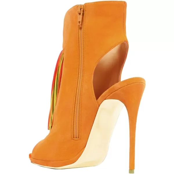 imageWomen Peep Toe Slingback High Heels Sandals Fringed Ankle Booties Chic Stilettos Tassels Shoes Size 415 USOrangemulti