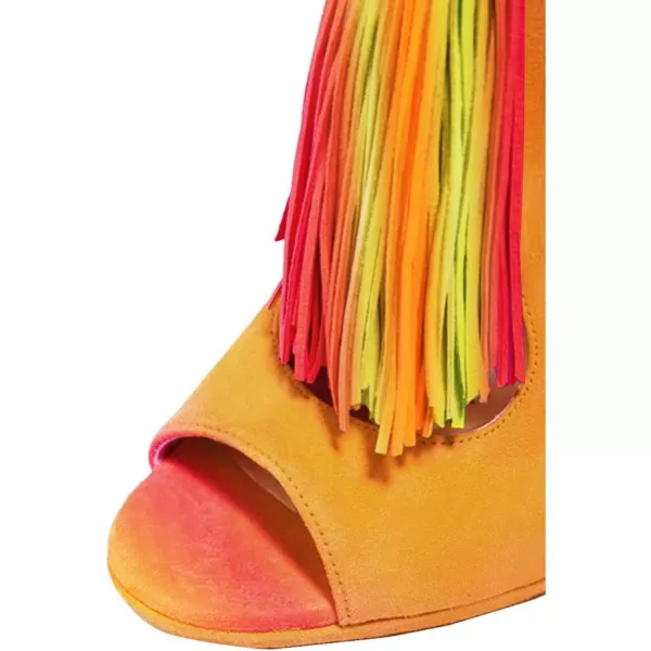 imageWomen Peep Toe Slingback High Heels Sandals Fringed Ankle Booties Chic Stilettos Tassels Shoes Size 415 USOrangemulti