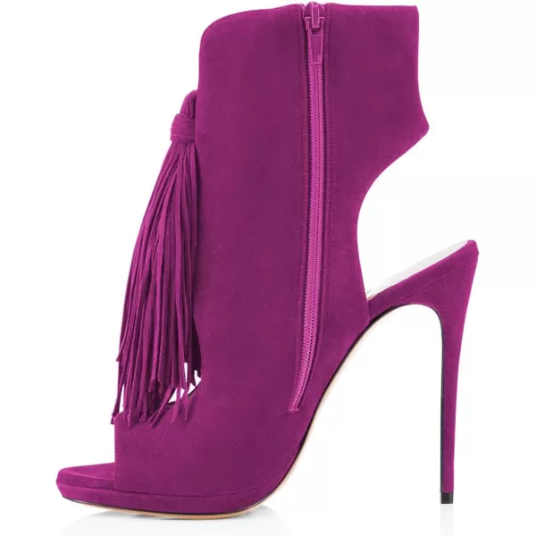 imageWomen Peep Toe Slingback High Heels Sandals Fringed Ankle Booties Chic Stilettos Tassels Shoes Size 415 USOrchid