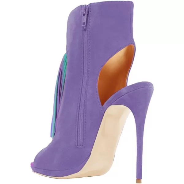imageWomen Peep Toe Slingback High Heels Sandals Fringed Ankle Booties Chic Stilettos Tassels Shoes Size 415 USPurplemulti