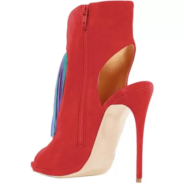 imageWomen Peep Toe Slingback High Heels Sandals Fringed Ankle Booties Chic Stilettos Tassels Shoes Size 415 USRedmulti
