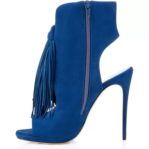 imageWomen Peep Toe Slingback High Heels Sandals Fringed Ankle Booties Chic Stilettos Tassels Shoes Size 415 USRoyal Blue