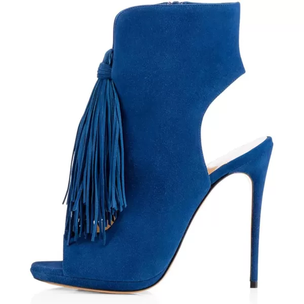 imageWomen Peep Toe Slingback High Heels Sandals Fringed Ankle Booties Chic Stilettos Tassels Shoes Size 415 USRoyal Blue