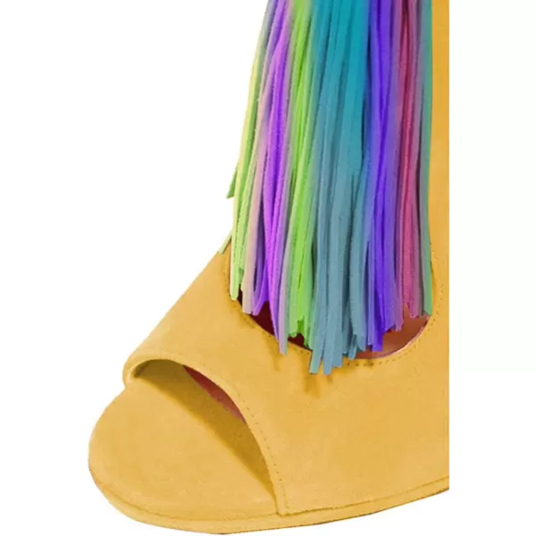 imageWomen Peep Toe Slingback High Heels Sandals Fringed Ankle Booties Chic Stilettos Tassels Shoes Size 415 USYellowmulti