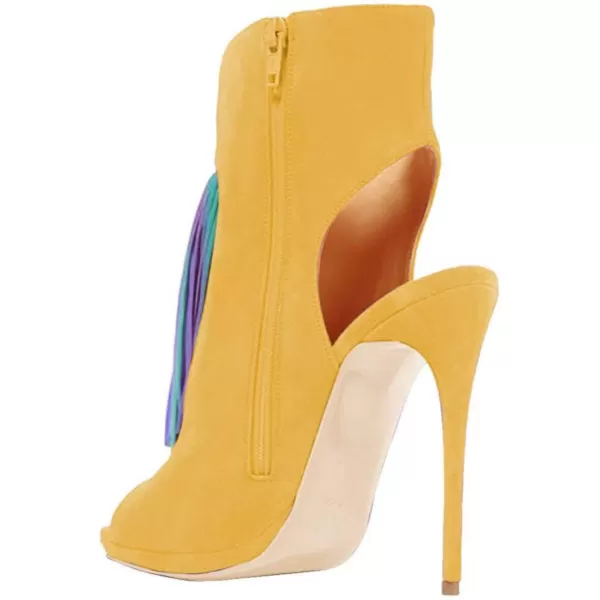 imageWomen Peep Toe Slingback High Heels Sandals Fringed Ankle Booties Chic Stilettos Tassels Shoes Size 415 USYellowmulti