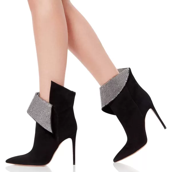 imageWomen Sexy Stiletto High Heels Ankle Boots Pointy Toe Pumps Rhinestones Faux Suede Shoes Size 415 USBlack