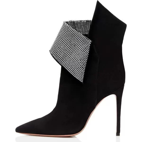 imageWomen Sexy Stiletto High Heels Ankle Boots Pointy Toe Pumps Rhinestones Faux Suede Shoes Size 415 USBlack