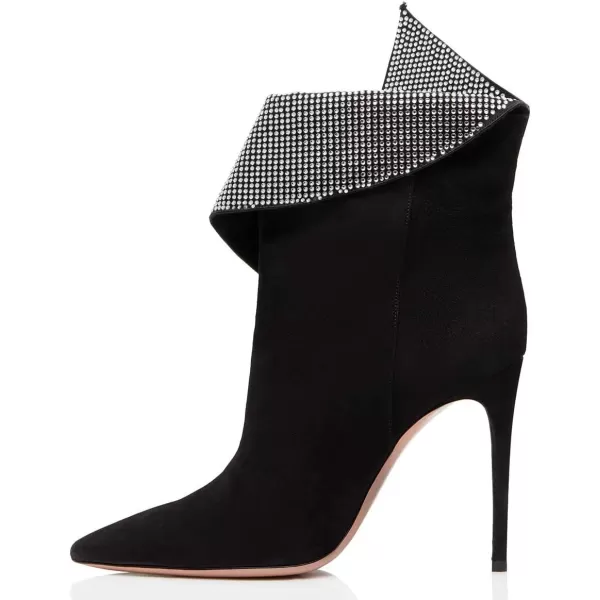 imageWomen Sexy Stiletto High Heels Ankle Boots Pointy Toe Pumps Rhinestones Faux Suede Shoes Size 415 USBlack