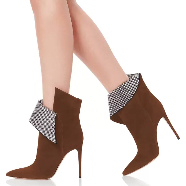 imageWomen Sexy Stiletto High Heels Ankle Boots Pointy Toe Pumps Rhinestones Faux Suede Shoes Size 415 USBrown