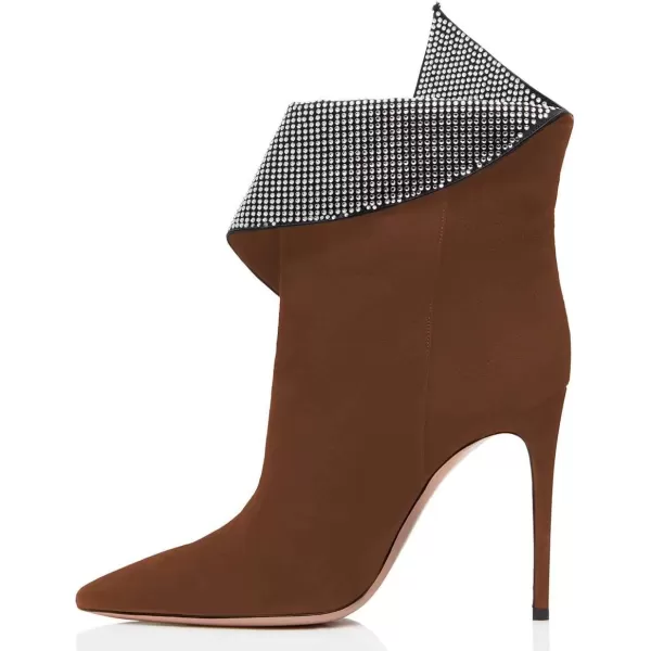 imageWomen Sexy Stiletto High Heels Ankle Boots Pointy Toe Pumps Rhinestones Faux Suede Shoes Size 415 USBrown