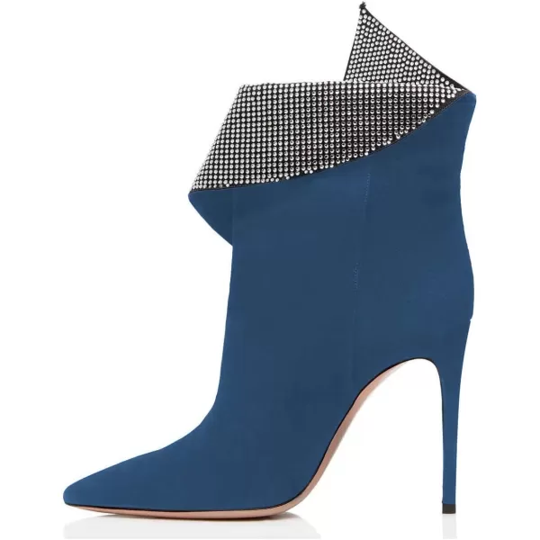 imageWomen Sexy Stiletto High Heels Ankle Boots Pointy Toe Pumps Rhinestones Faux Suede Shoes Size 415 USDark Blue